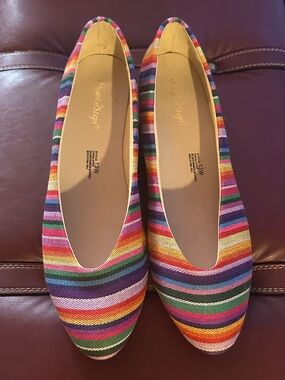 Angel Steps Rainbow Striped Canvas Ballet Flats